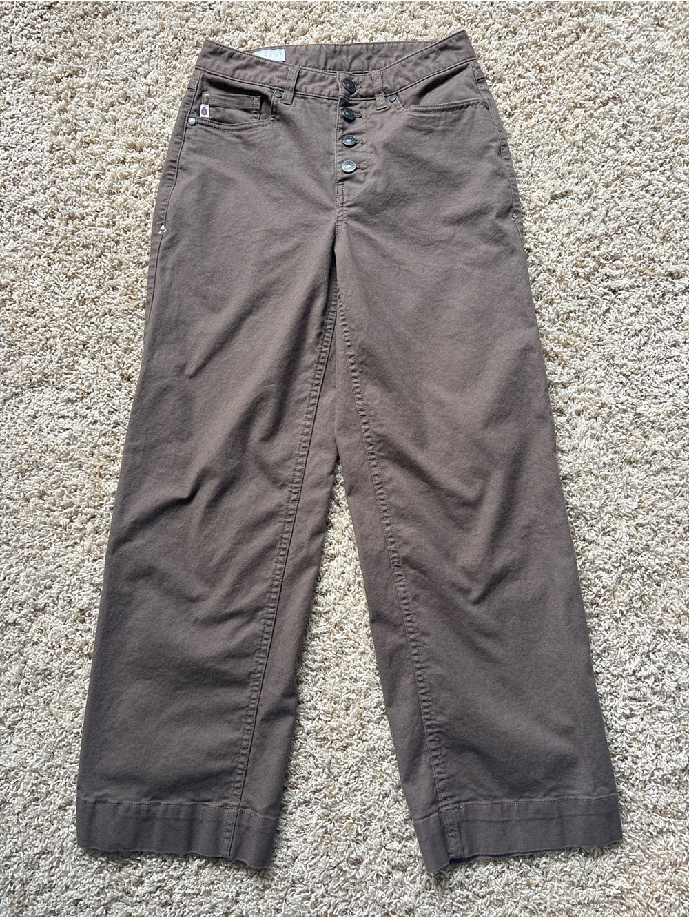 Stio Women's Rivet Wide Leg Canvas Pant Size 2R Cowboy Coffee Organic Cotton
